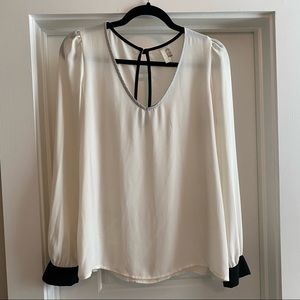 Cream long sleeve black detail blouse